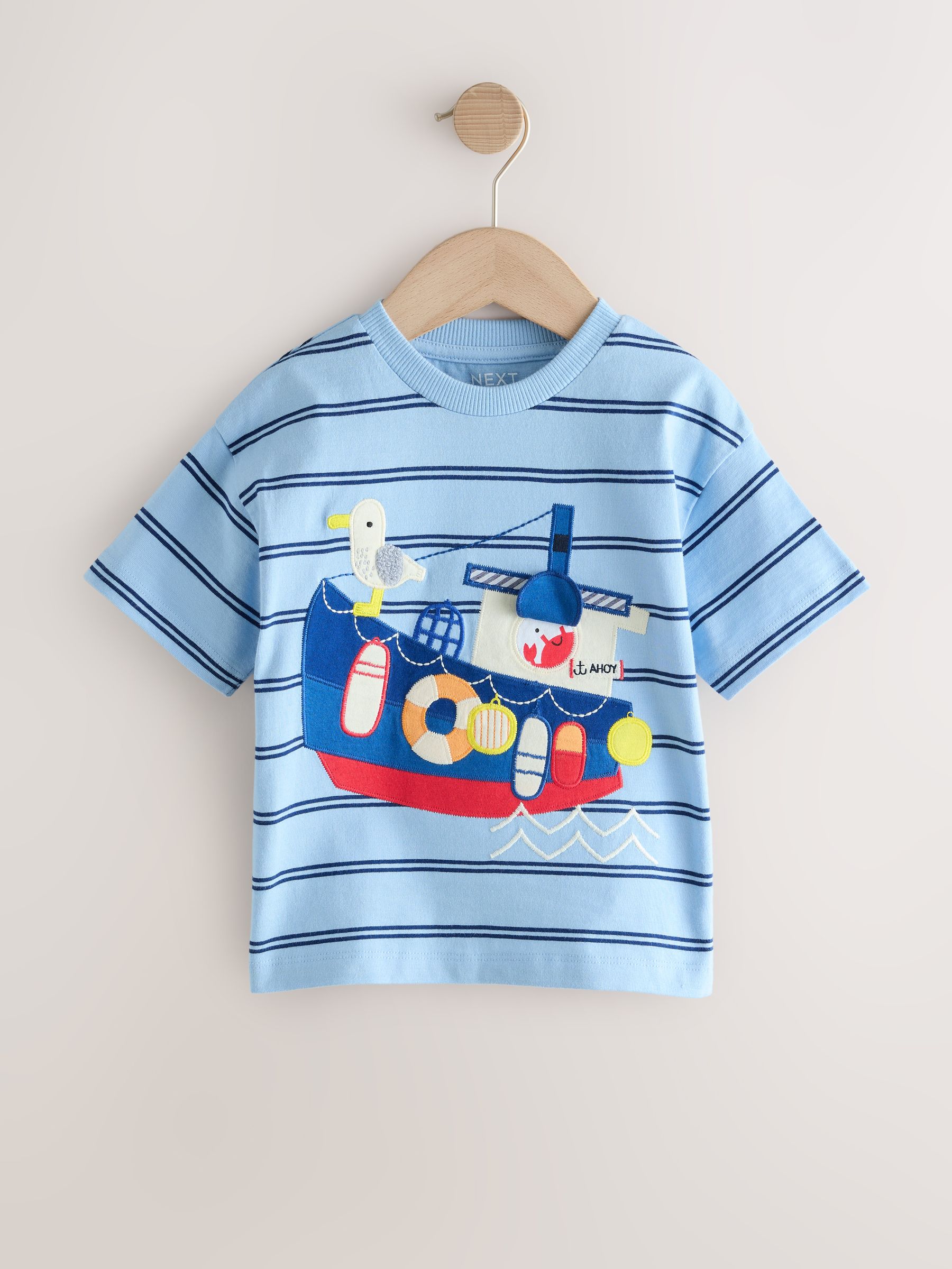 Buy Blue Stripe Sealife Boat Short Sleeve Interactive T-Shirt