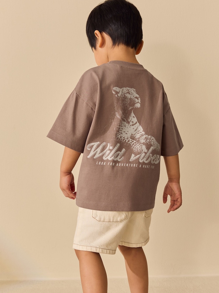 Neutral / Tan Wild Vibes Tiger Short Sleeve Back Print T-Shirt (3mths-7yrs) - Image 1 of 11 Neutral / Tan Wild Vibes Tiger Short Sleeve Back Print T-Shirt (3mths-7yrs) - Image 1 of 11
