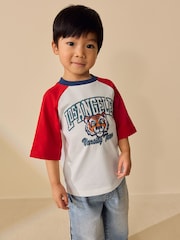 White/Burgundy Raglan Varsity Tiger Short Sleeve Graphic T-Shirt (3mths-7yrs) - Image 1 of 4