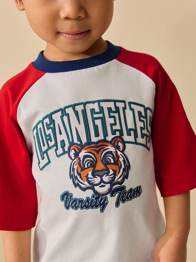 White/Burgundy Raglan Varsity Tiger Short Sleeve Graphic T-Shirt (3mths-7yrs) - Image 4 of 4