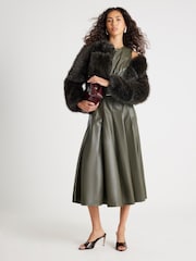 River Island Brown Crop Panel Faux Fur Jacket - Image 3 of 6