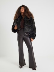 River Island Brown Crop Panel Faux Fur Jacket - Image 4 of 6