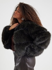 River Island Brown Crop Panel Faux Fur Jacket - Image 5 of 6