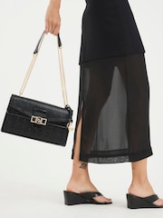 River Island Black Patent Logo Panelled Shoulder Bag - Image 1 of 6