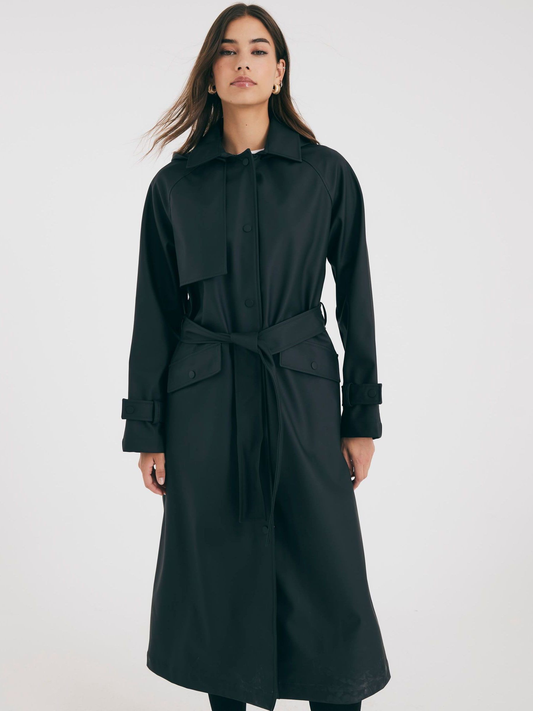 Buy River Island Black Belted Rain Trench Coat from Next USA