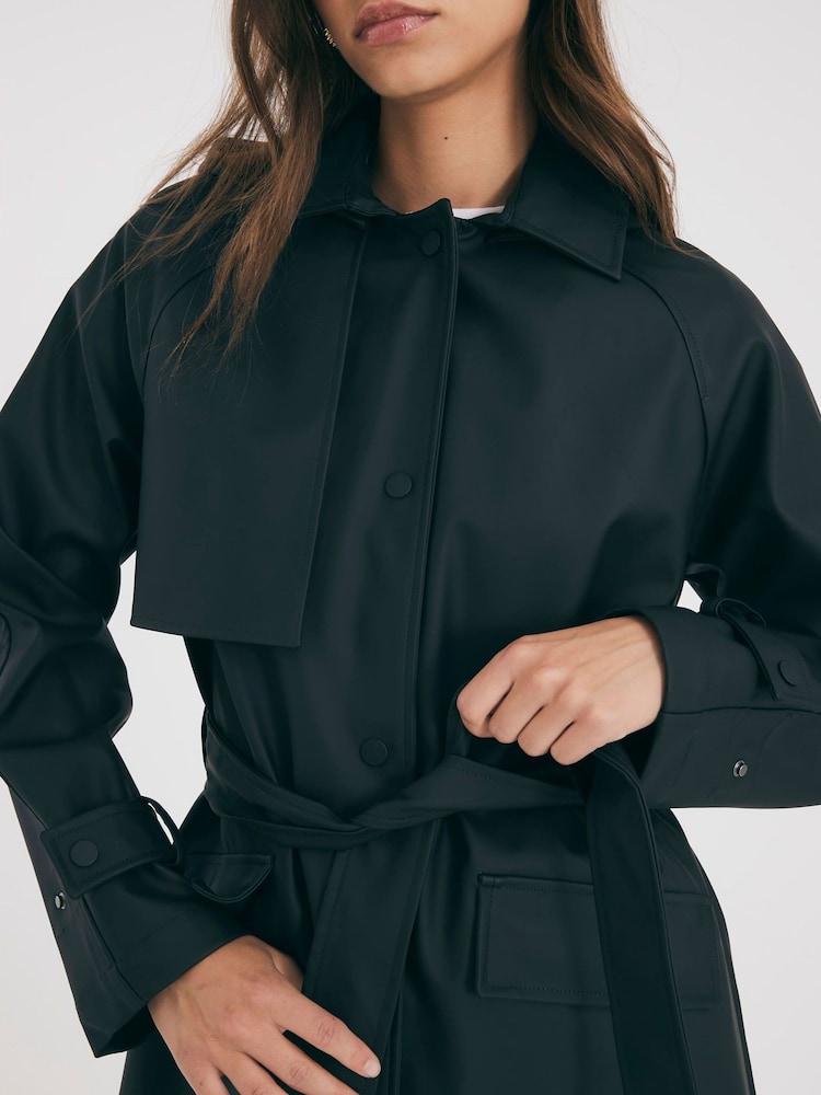 River Island Black Belted Trench Rainmac Jacket - Image 4 of 4