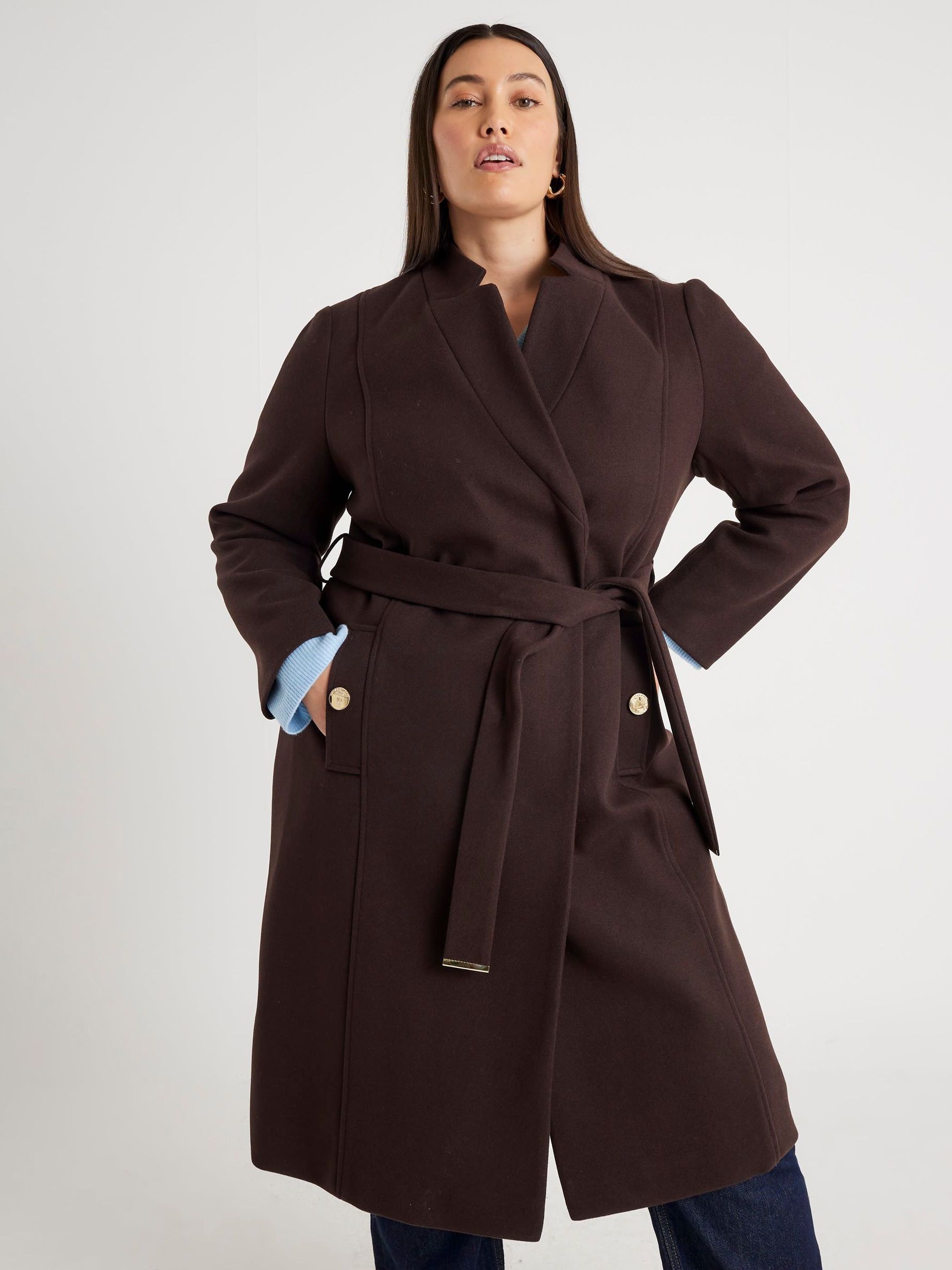 Buy River Island Brown Notch Collar Belted Wrap Coat from Next USA