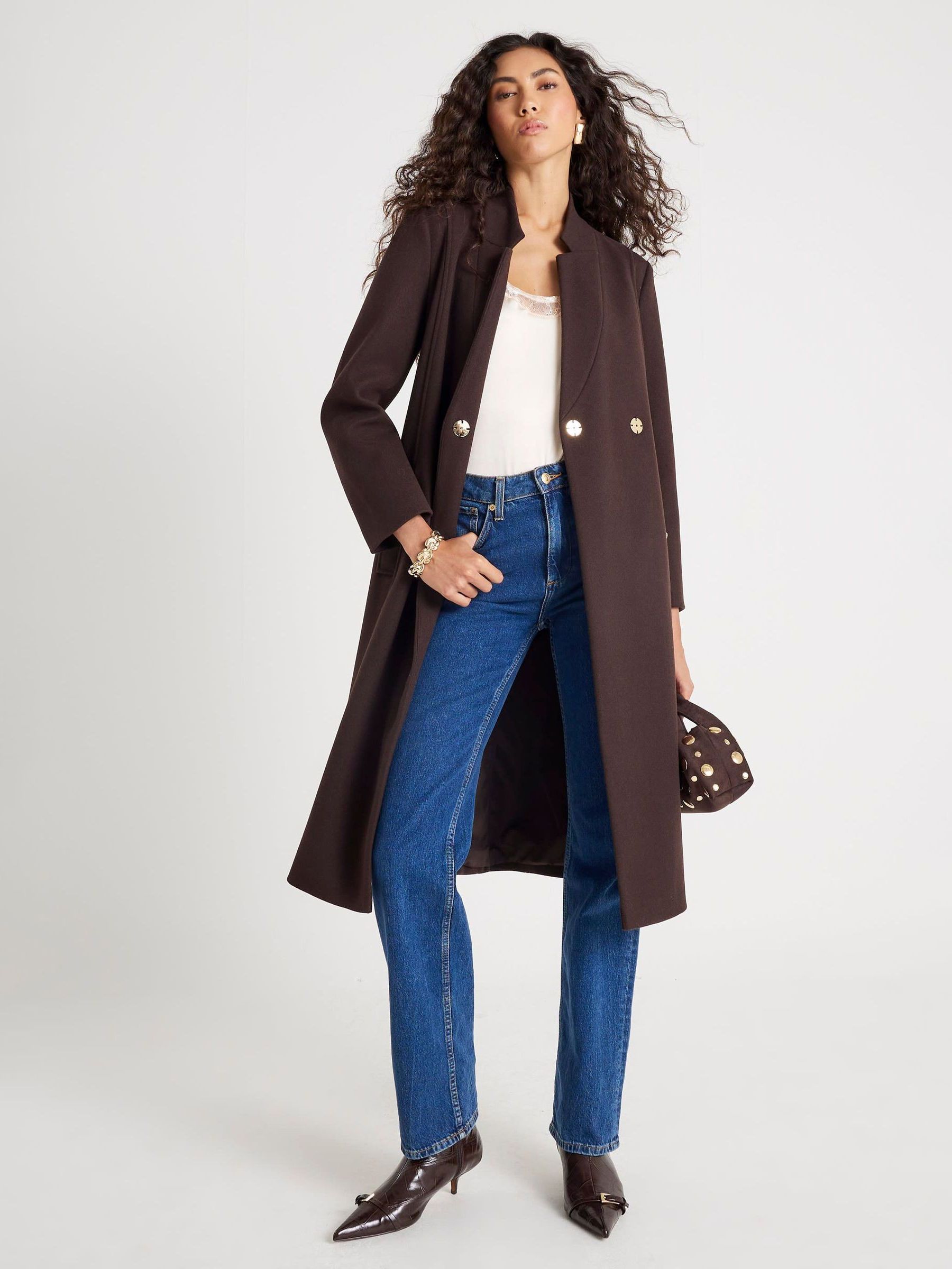 Buy River Island Brown Notch Collar Belted Wrap Coat from Next France