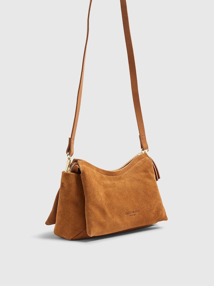 River Island Brown Leather Triple Compartment Cross Body Bag - Image 2 of 5