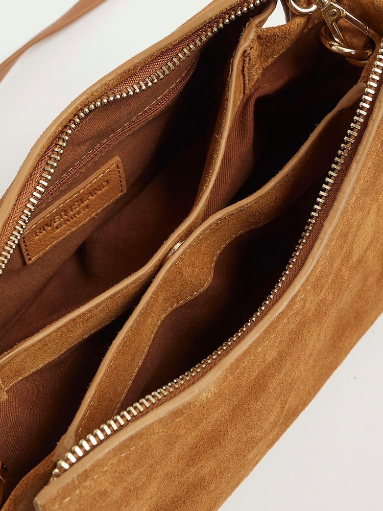 River Island Brown Leather Triple Compartment Cross Body Bag - Image 5 of 5