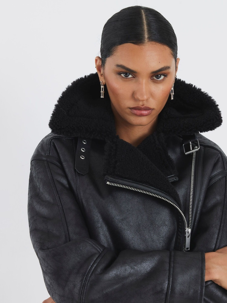River Island Black Ultimate Aviator Jacket - Image 4 of 4