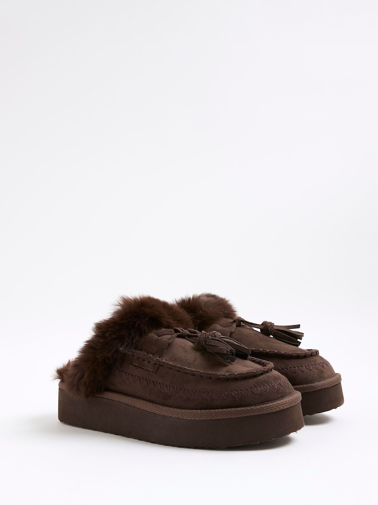 River Island Brown Whipstitch Tassle Slippers - Image 2 of 6