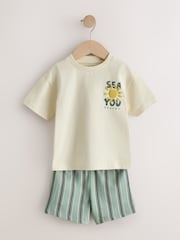 Ecru Sea You At The Beach Short Sleeve Back Print T-Shirt and Shorts Set (3mths-7yrs) - Image 5 of 9