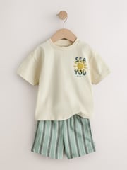 Ecru Sea You At The Beach Short Sleeve Back Print T-Shirt and Shorts Set (3mths-7yrs) - Image 6 of 9