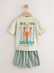Ecru Sea You At The Beach Short Sleeve Back Print T-Shirt and Shorts Set (3mths-7yrs) - Image 7 of 9