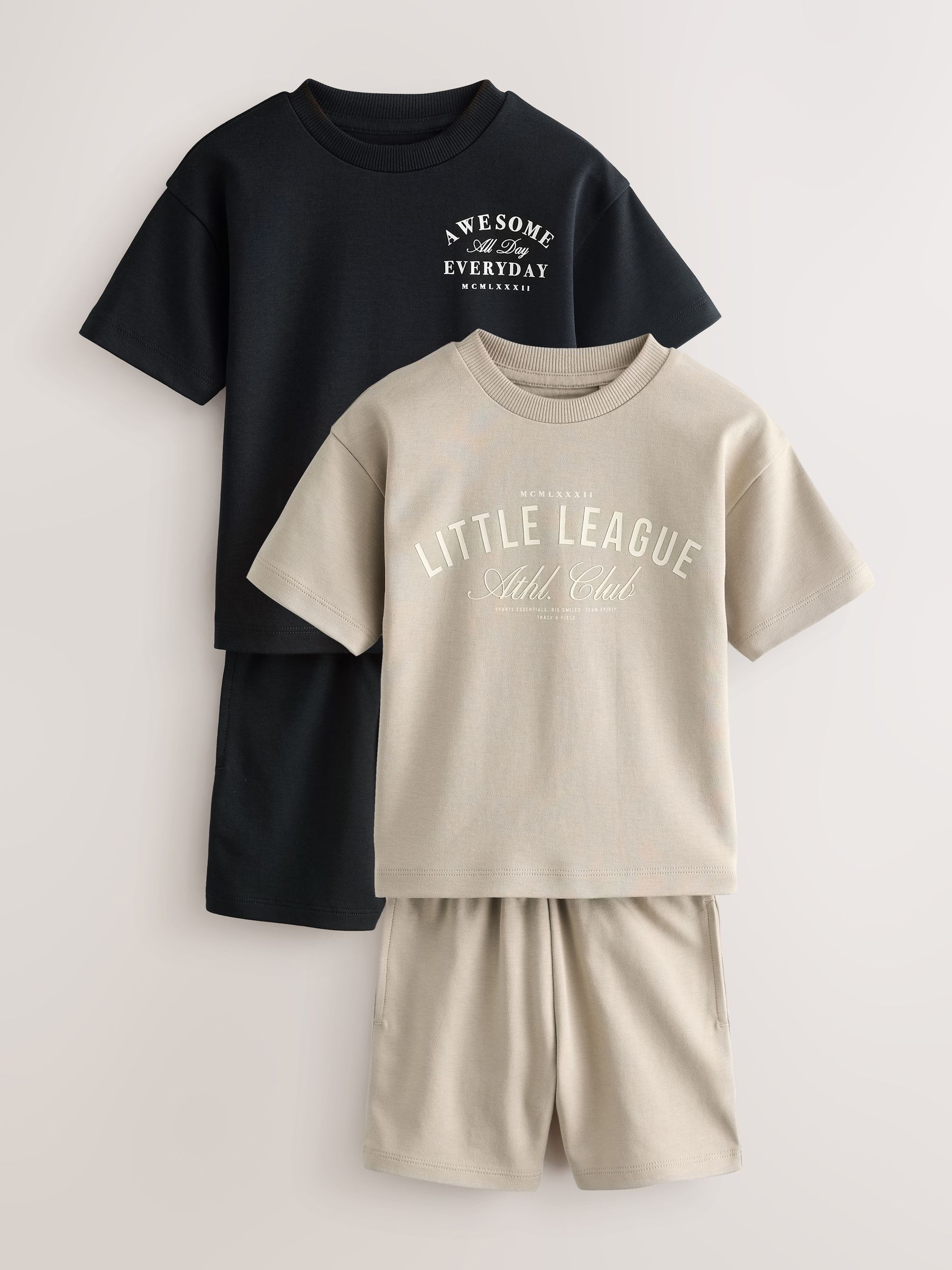 Buy Black/Cream Slogan Backprint Short Sleeve T-Shirt and Shorts