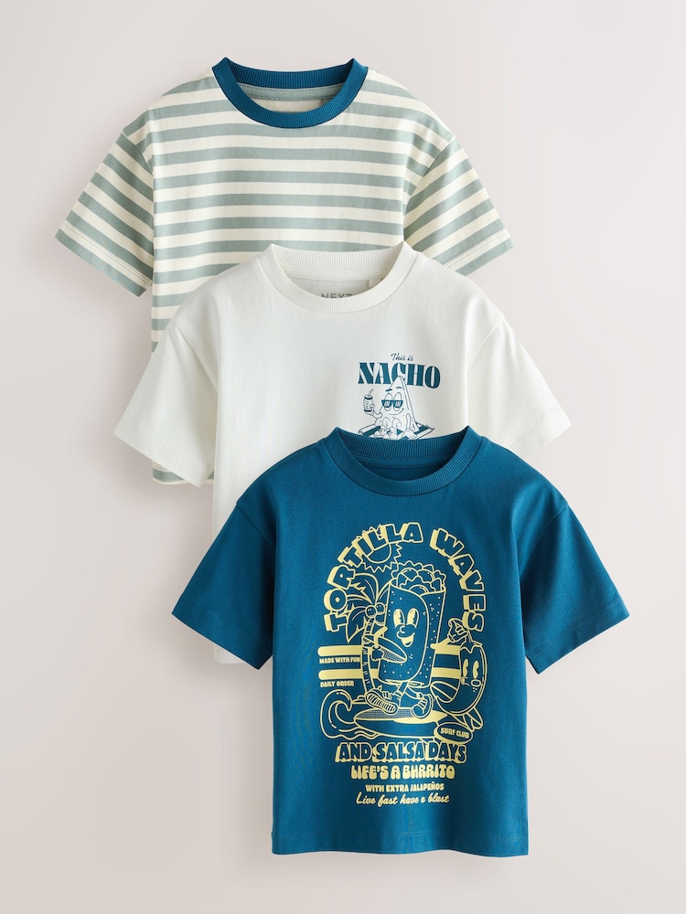 Blue Food Stripe Short Sleeve Graphic T-Shirts 3 Pack (3mths-7yrs) - Image 1 of 7