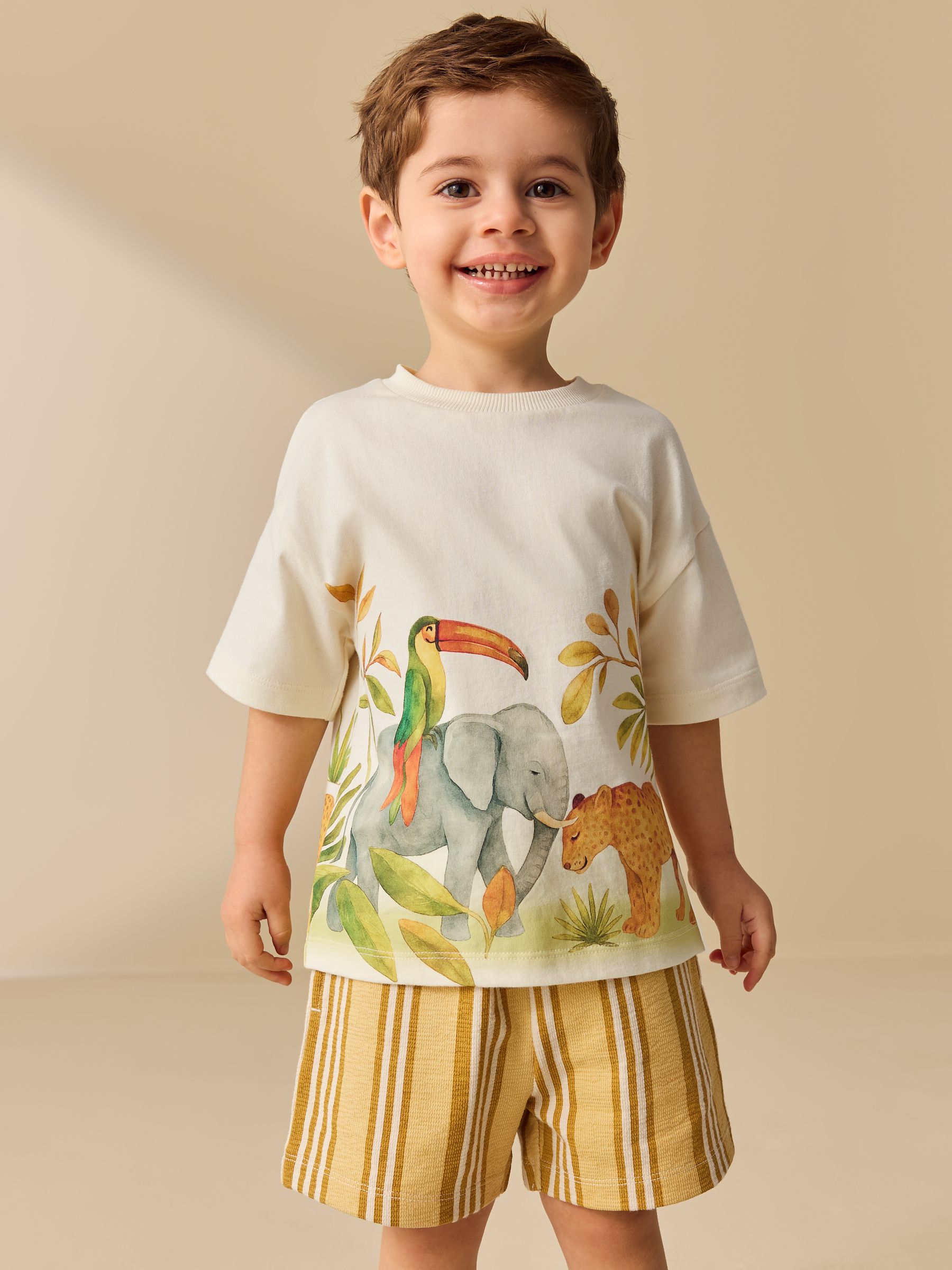 Buy Light Yellow Watercolour Safari Short Sleeve Back Print T-Shirt and ...