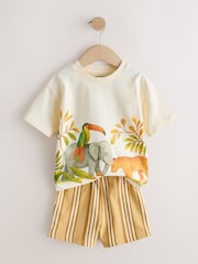 Light Yellow Watercolour Safari Short Sleeve Back Print T-Shirt and Shorts Set (3mths-7yrs) - Image 1 of 4