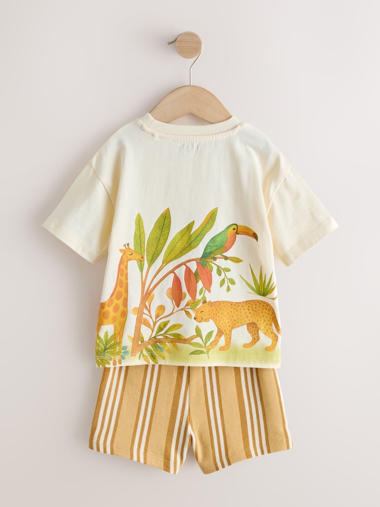 Light Yellow Watercolour Safari Short Sleeve Back Print T-Shirt and Shorts Set (3mths-7yrs) - Image 2 of 4