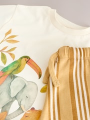 Light Yellow Watercolour Safari Short Sleeve Back Print T-Shirt and Shorts Set (3mths-7yrs) - Image 3 of 4