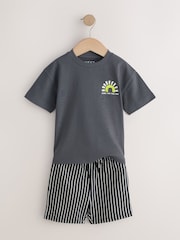 Black/Tan Waves Short Sleeve T-Shirt and Shorts Set 2 Pack (3mths-7yrs) - Image 10 of 12