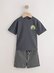 Black/Tan Waves Short Sleeve T-Shirt and Shorts Set 2 Pack (3mths-7yrs) - Image 11 of 12