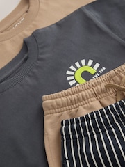 Black/Tan Waves Short Sleeve T-Shirt and Shorts Set 2 Pack (3mths-7yrs) - Image 12 of 12