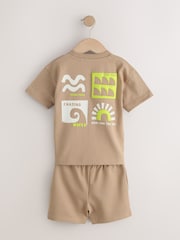Black/Tan Waves Short Sleeve T-Shirt and Shorts Set 2 Pack (3mths-7yrs) - Image 9 of 12