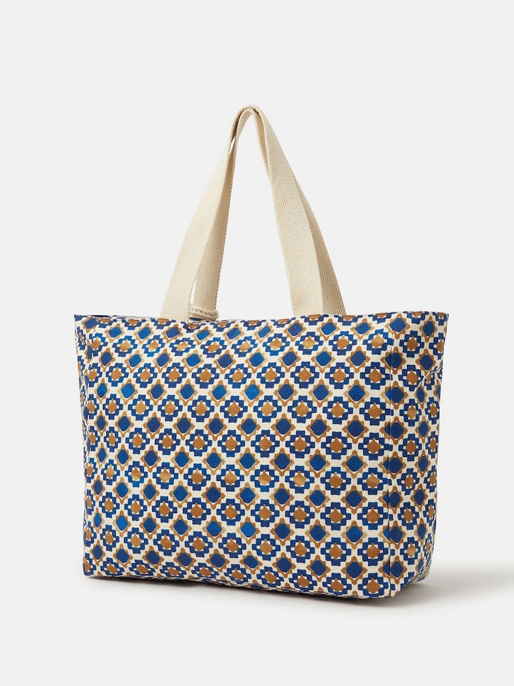 Accessorize Blue Tile Print Beach Tote Bag - Image 2 of 5