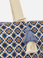 Accessorize Blue Tile Print Beach Tote Bag - Image 3 of 5