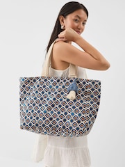 Accessorize Blue Tile Print Beach Tote Bag - Image 5 of 5