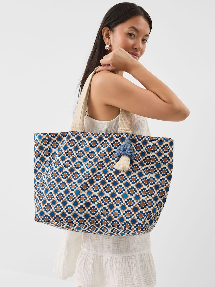 Accessorize Blue Tile Print Beach Tote Bag - Image 5 of 5