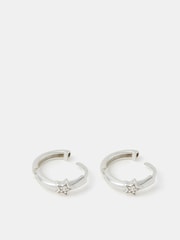 Accessorize Silver Tone Sterling Diamanté Star Hoop Earrings - Image 1 of 3