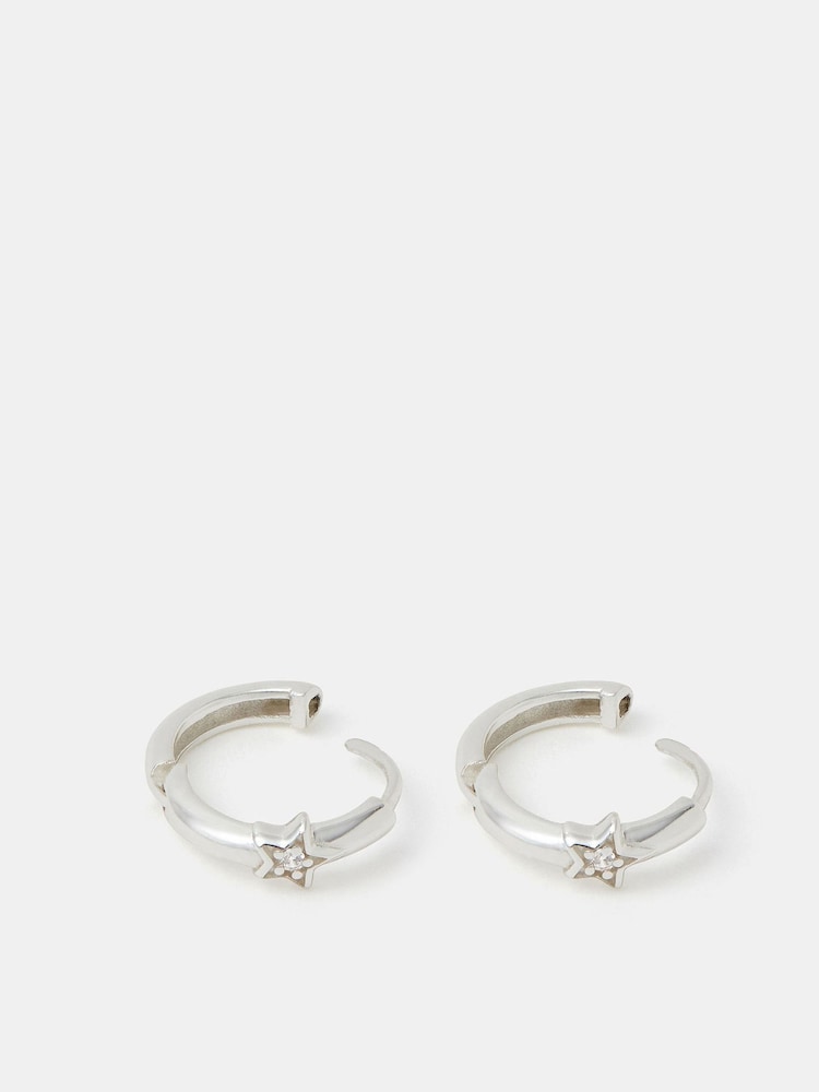 Accessorize Silver Tone Sterling Diamanté Star Hoop Earrings - Image 1 of 3 Accessorize Silver Tone Sterling Diamanté Star Hoop Earrings - Image 1 of 3