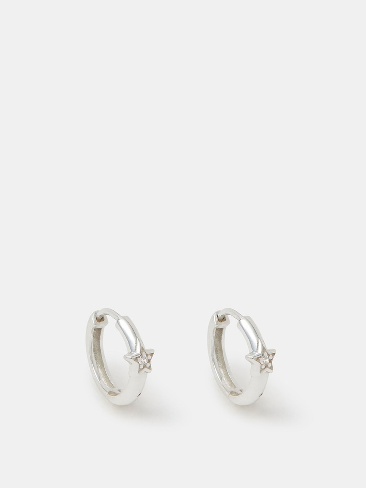 Accessorize Silver Tone Sterling Diamanté Star Hoop Earrings - Image 2 of 3