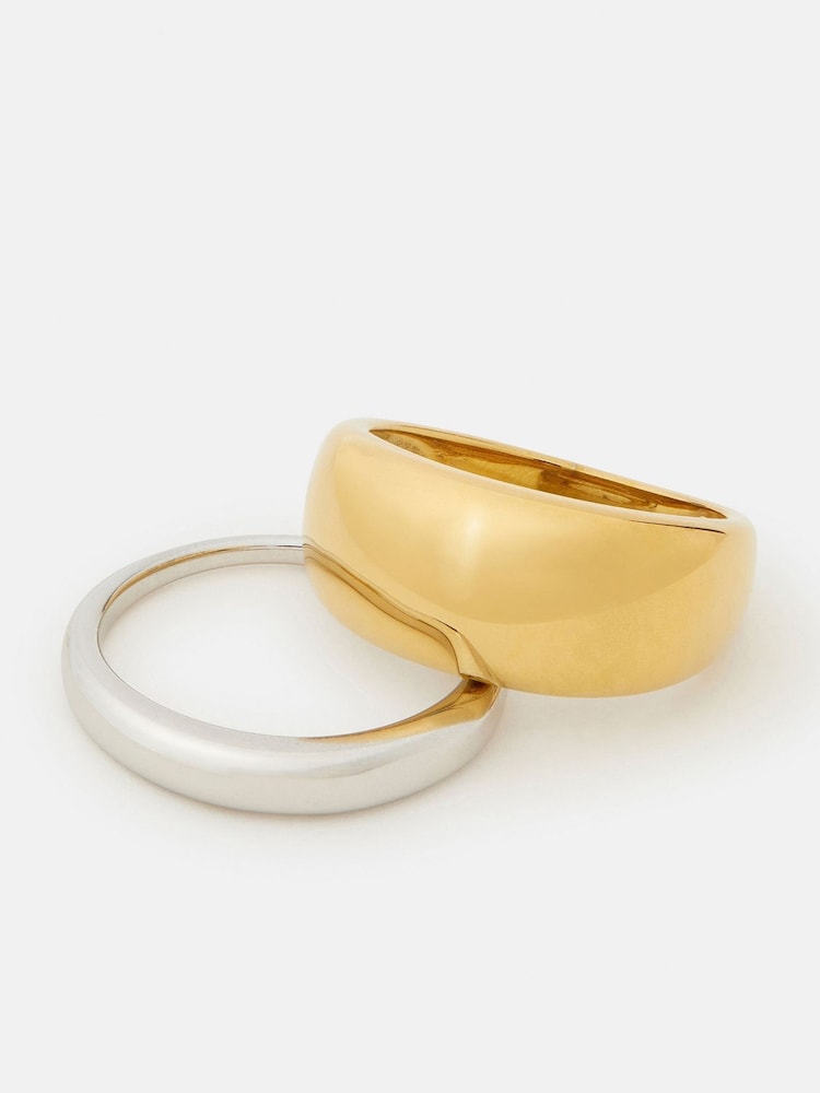 Accessorize Gold Tone 2 Pack Stainless Steel Mixed Metal Rings - Image 1 of 4