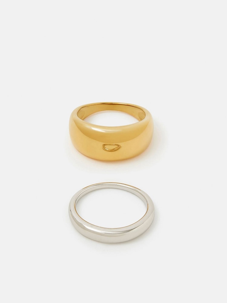 Accessorize Gold Tone 2 Pack Stainless Steel Mixed Metal Rings - Image 2 of 4