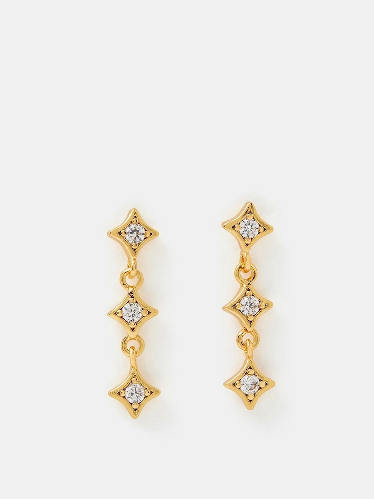Accessorize Gold Tone 14ct Plated Diamanté Star Drop Earrings - Image 1 of 3