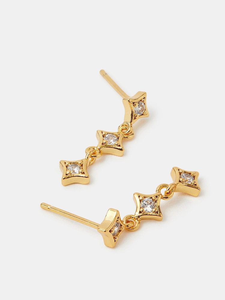 Accessorize Gold Tone 14ct Plated Diamanté Star Drop Earrings - Image 2 of 3