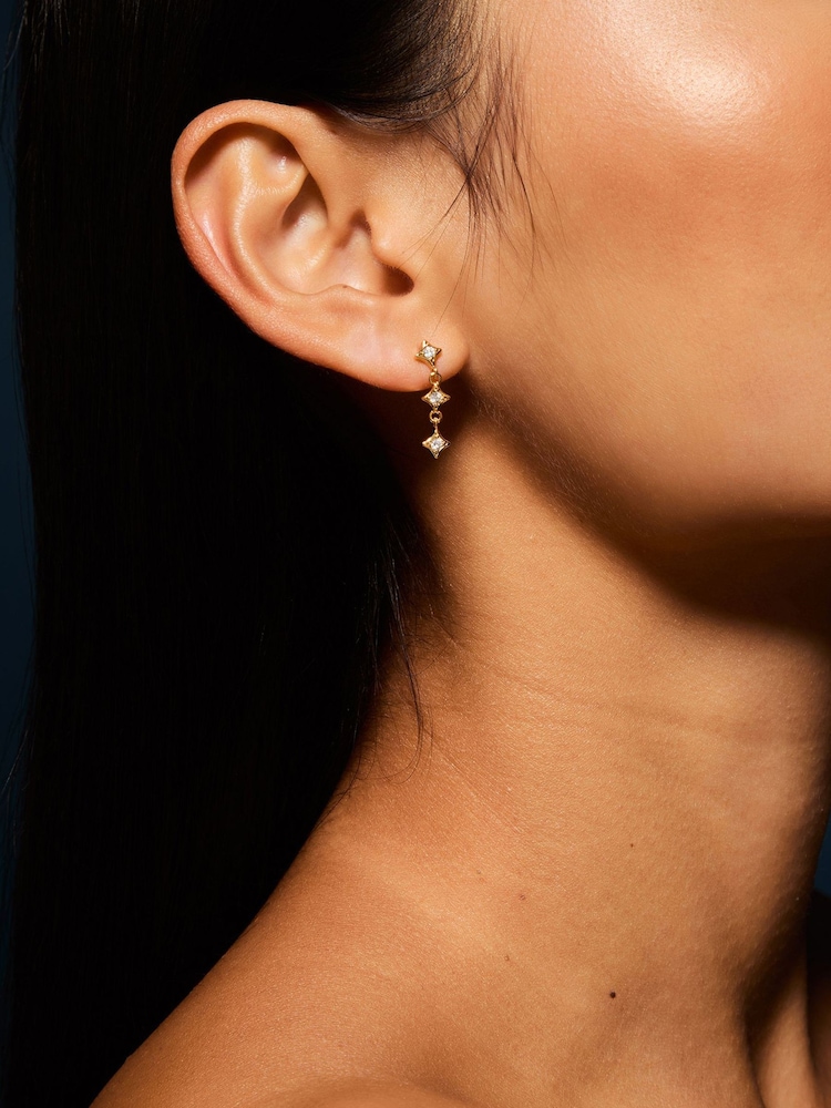 Accessorize Gold Tone 14ct Plated Diamanté Star Drop Earrings - Image 3 of 3 Accessorize Gold Tone 14ct Plated Diamanté Star Drop Earrings - Image 3 of 3