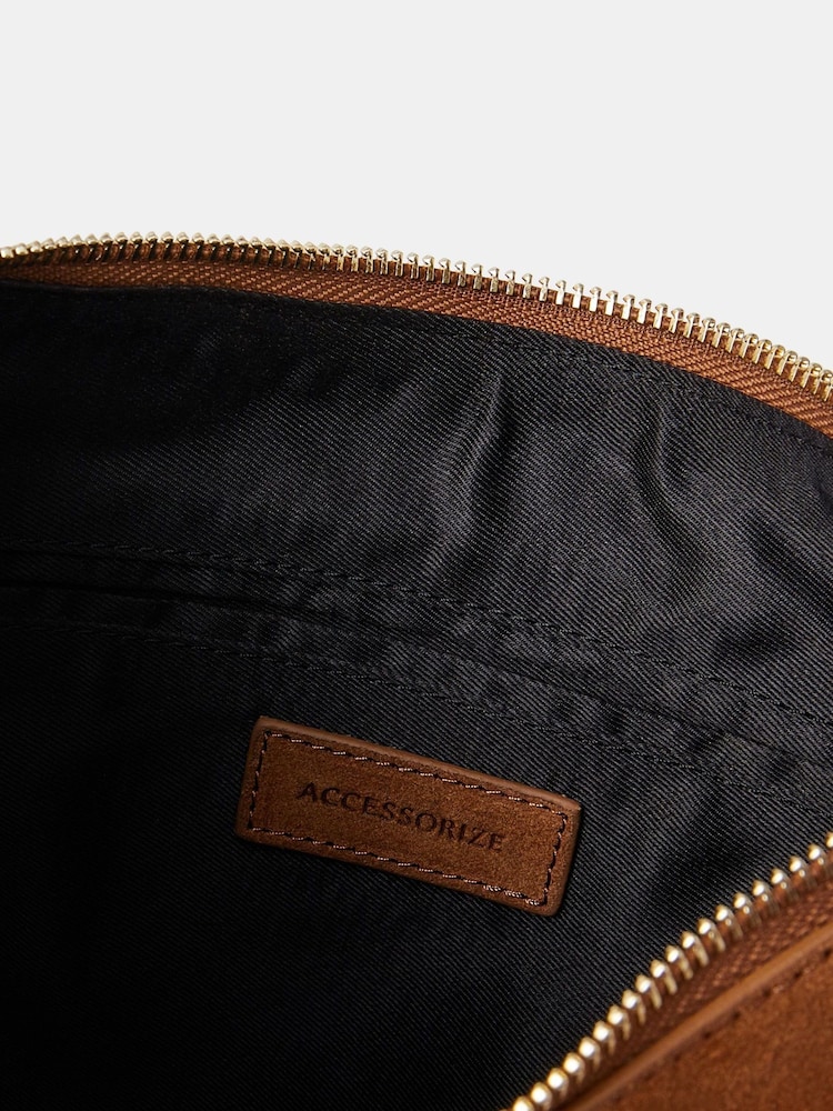 Accessorize Brown Leather Fringe Scoop Shoulder Bag - Image 3 of 3