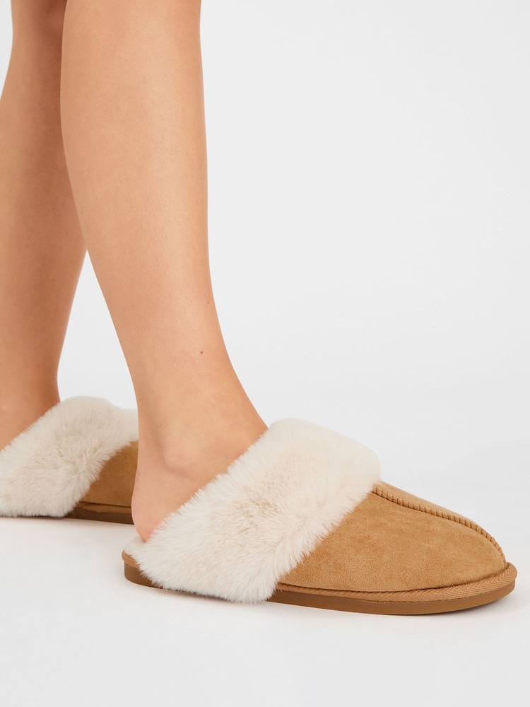 Accessorize Brown Suedette Mule Slippers - Image 1 of 4 Accessorize Brown Suedette Mule Slippers - Image 1 of 4