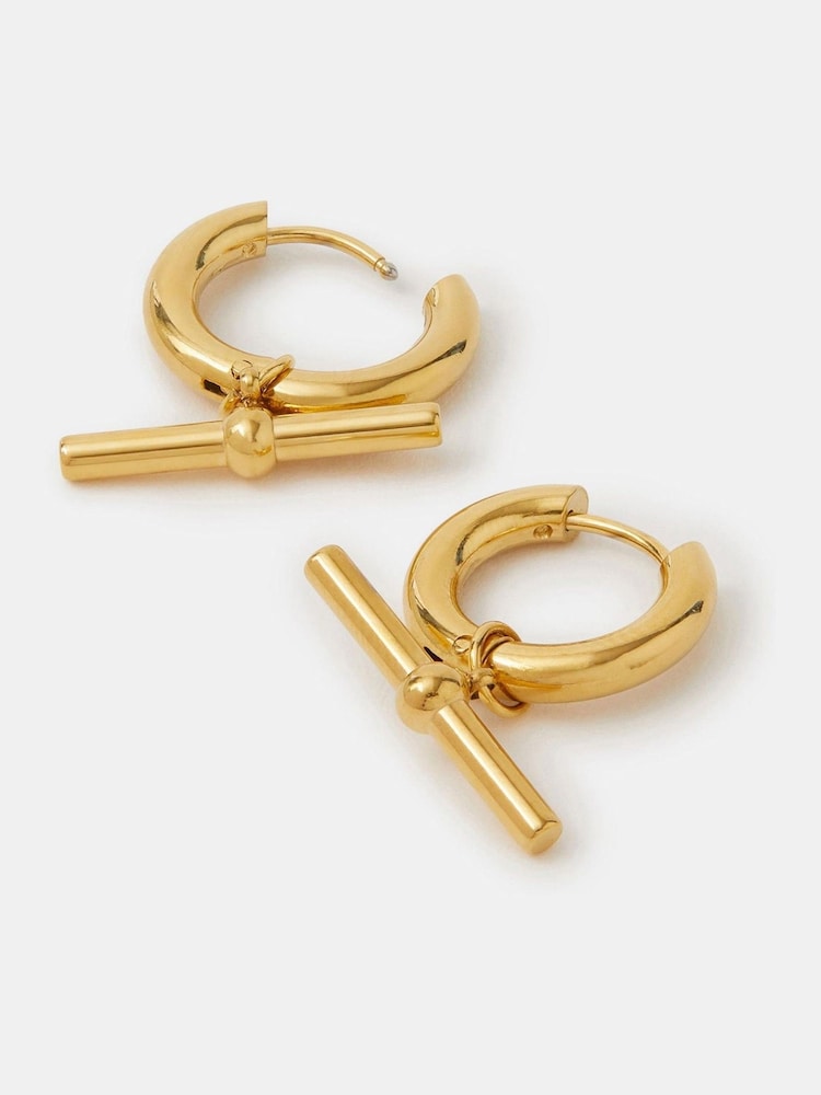 Accessorize Gold Tone Stainless Steel T-Bar Hoop Earrings - Image 1 of 2