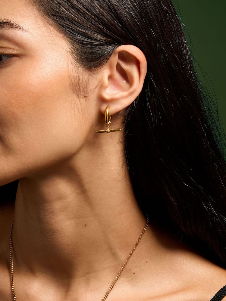 Accessorize Gold Tone Stainless Steel T-Bar Hoop Earrings - Image 2 of 2