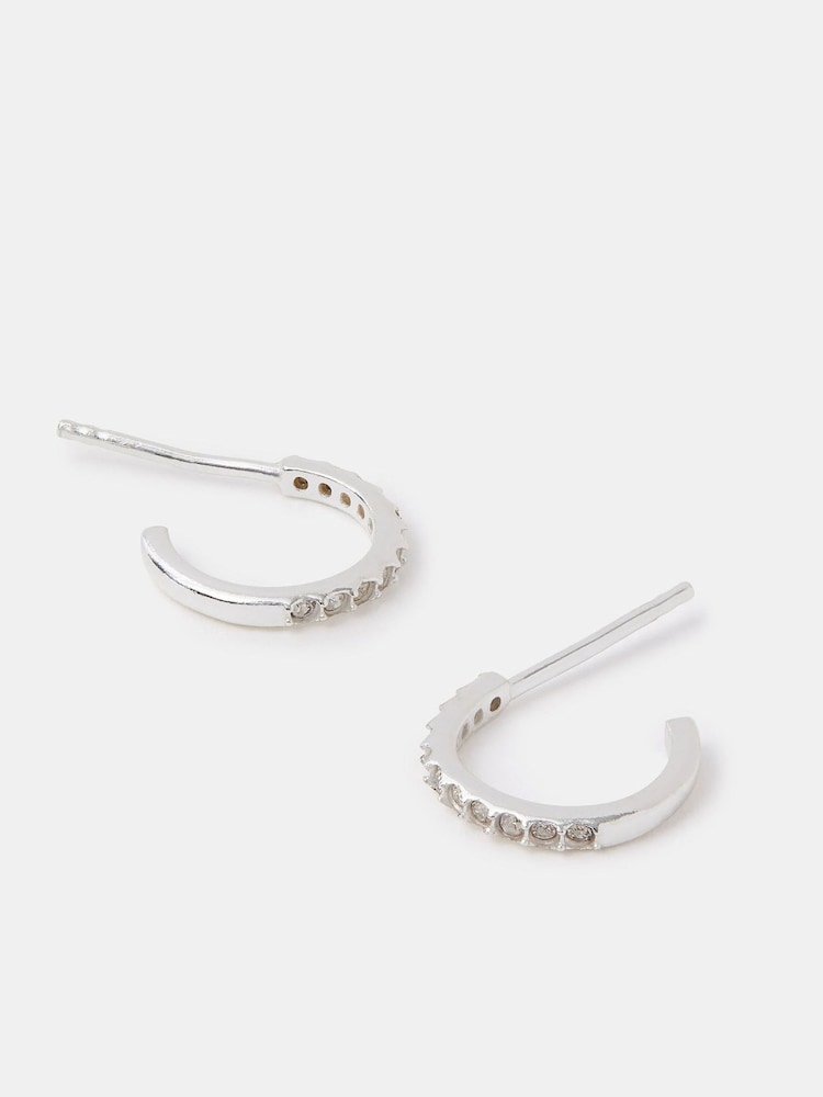 Accessorize Silver Tone Sterling Pavé Hoop Earrings - Image 1 of 2
