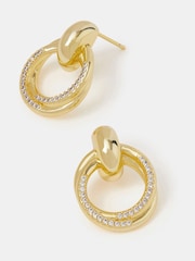 Accessorize Gold Tone 14ct Plated Diamanté Doorknocker Drop Earrings - Image 1 of 1