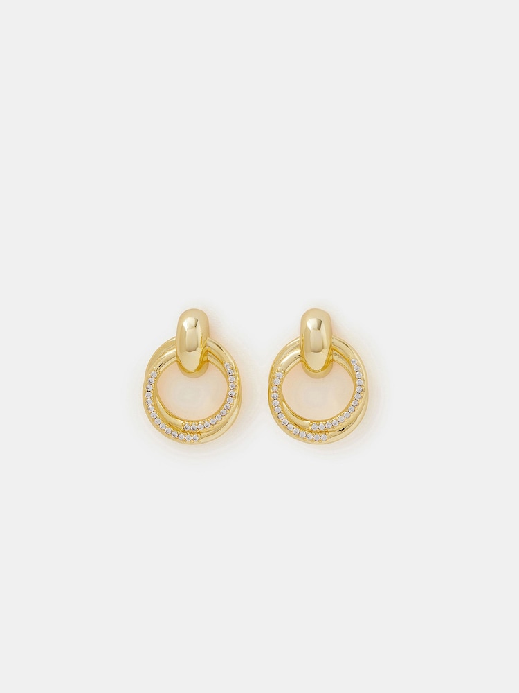Accessorize Gold Tone 14ct Plated Diamanté Doorknocker Drop Earrings - Image 2 of 4 Accessorize Gold Tone 14ct Plated Diamanté Doorknocker Drop Earrings - Image 2 of 4