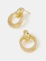 Accessorize Gold Tone 14ct Plated Diamanté Doorknocker Drop Earrings - Image 3 of 4