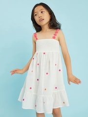 Angels By Accessorize White Girls Floral Embroidered Smocked Dress - Image 1 of 3
